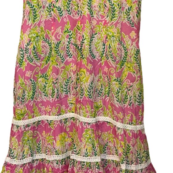 Vintage Lilly Pulitzer Shift Boho Crochet Edging Midi Dress 12 Ruffle Vacation - Picture 5 of 10